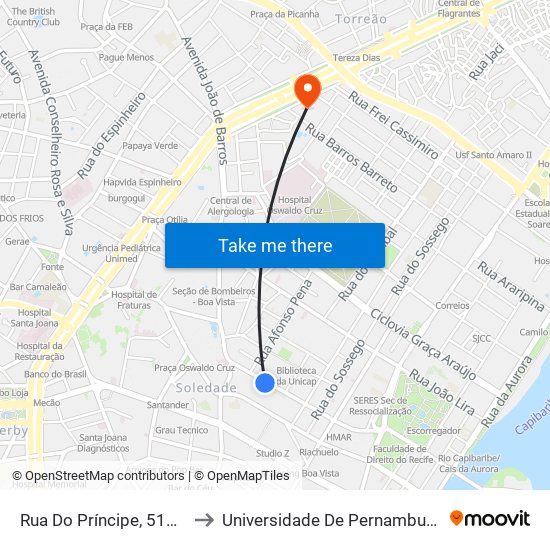 Rua Do Príncipe, 515 | Unicap (Parada 2) to Universidade De Pernambuco - Campus Santo Amaro map
