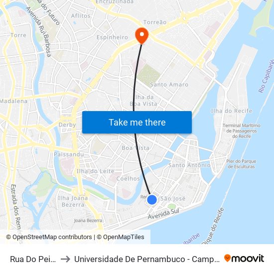 Rua Do Peixoto 5 to Universidade De Pernambuco - Campus Santo Amaro map