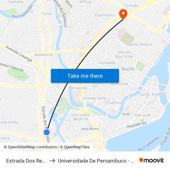 Estrada Dos Remédios 576 to Universidade De Pernambuco - Campus Santo Amaro map