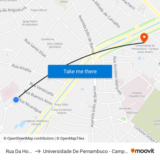 Rua Da Hora 855 to Universidade De Pernambuco - Campus Santo Amaro map