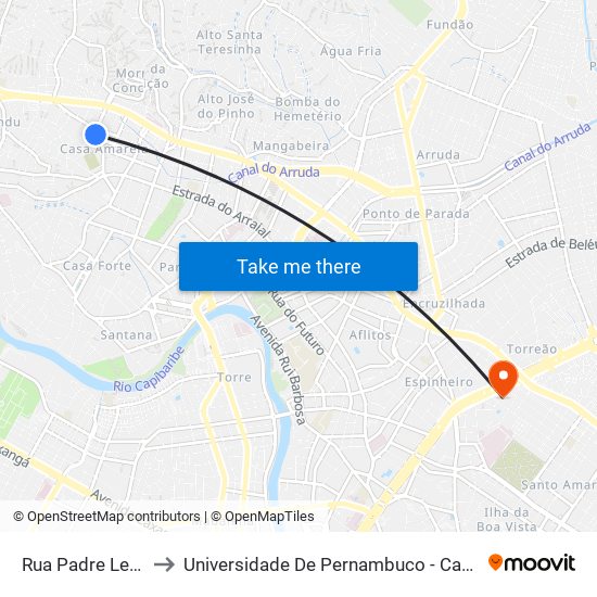 Rua Padre Lemos 361 to Universidade De Pernambuco - Campus Santo Amaro map