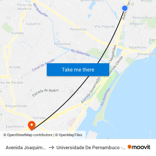 Avenida Joaquim Nabuco 1600 to Universidade De Pernambuco - Campus Santo Amaro map