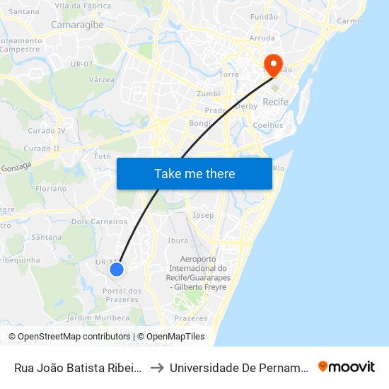 Rua João Batista Ribeiro, 116 | Terminal Da Ur-06 to Universidade De Pernambuco - Campus Santo Amaro map