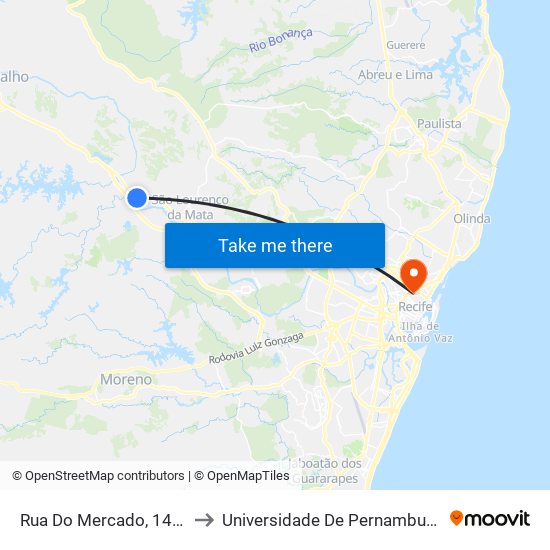 Rua Do Mercado, 14 | Terminal De Tiúma to Universidade De Pernambuco - Campus Santo Amaro map