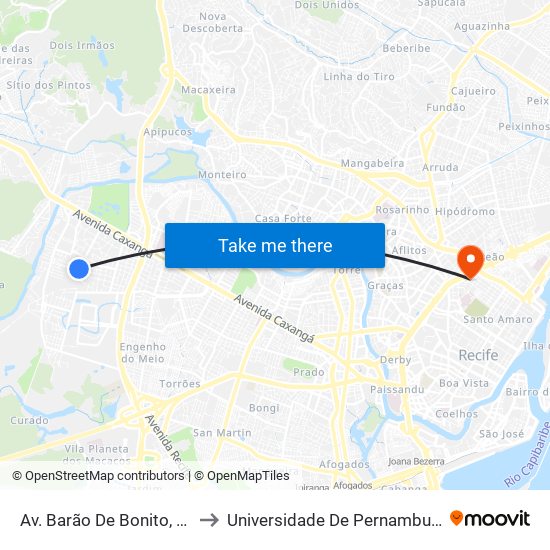 Av. Barão De Bonito, 855 | Terminal Brasilit to Universidade De Pernambuco - Campus Santo Amaro map