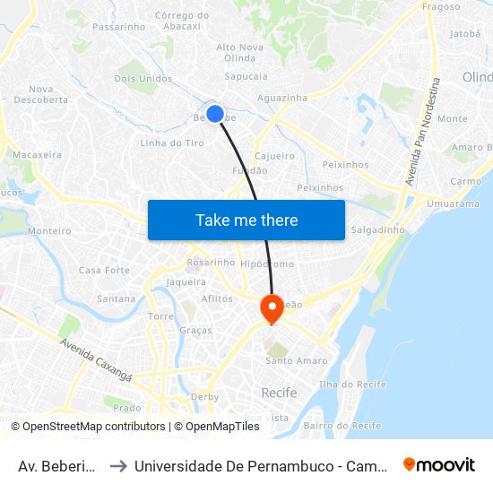 Av. Beberibe, 415 to Universidade De Pernambuco - Campus Santo Amaro map