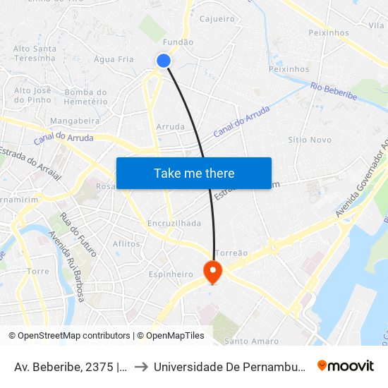 Av. Beberibe, 2375 | Galeria Maximiano to Universidade De Pernambuco - Campus Santo Amaro map