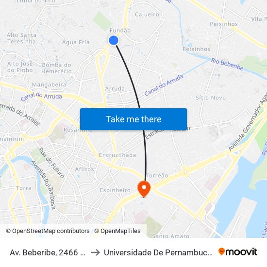 Av. Beberibe, 2466 | Posto Petrobrás to Universidade De Pernambuco - Campus Santo Amaro map