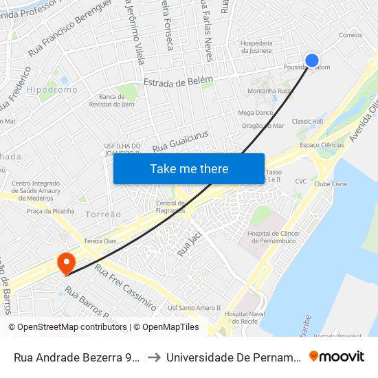 Rua Andrade Bezerra 992 | Centro De Convenções to Universidade De Pernambuco - Campus Santo Amaro map