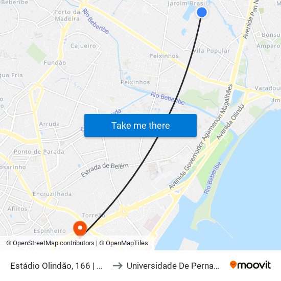 Estádio Olindão, 166 | Miniterminal De Jardim Brasil I to Universidade De Pernambuco - Campus Santo Amaro map