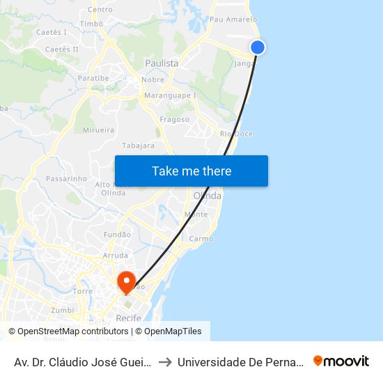 Av. Dr. Cláudio José Gueiros Leite, 390 | Correios (Janga) to Universidade De Pernambuco - Campus Santo Amaro map