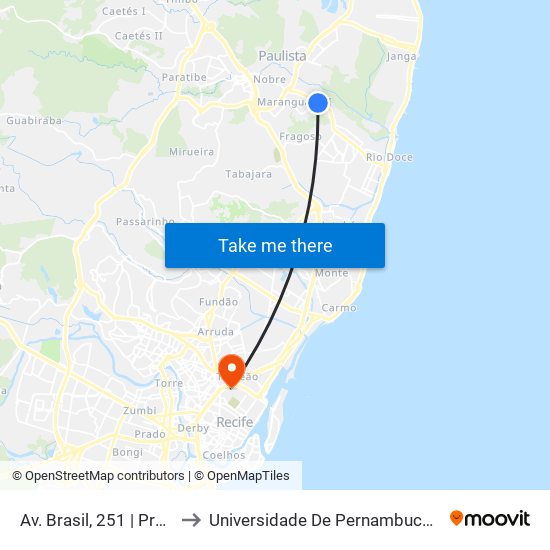 Av. Brasil, 251 | Praça  Emílio Russel to Universidade De Pernambuco - Campus Santo Amaro map