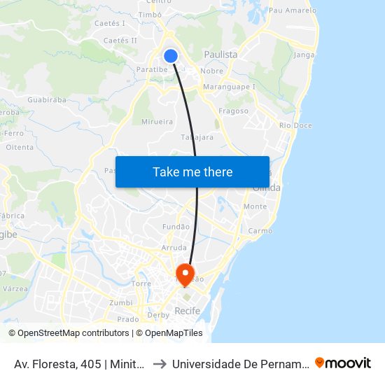 Av. Floresta,  405 | Miniterminal De Arthur Lundgren I to Universidade De Pernambuco - Campus Santo Amaro map