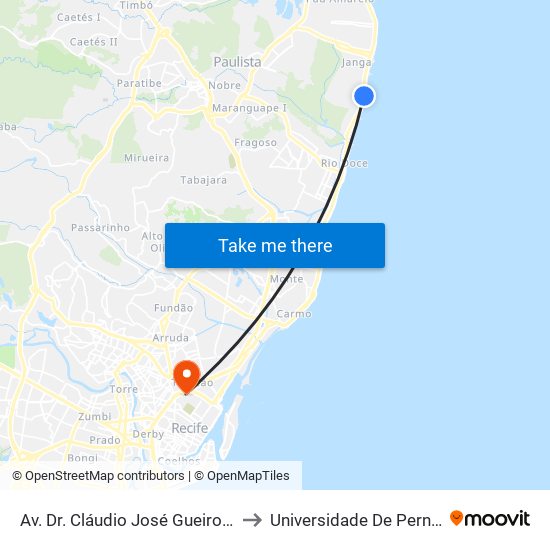 Av. Dr. Cláudio José Gueiros Leite, 129 | Agência Bradesco (Janga) to Universidade De Pernambuco - Campus Santo Amaro map