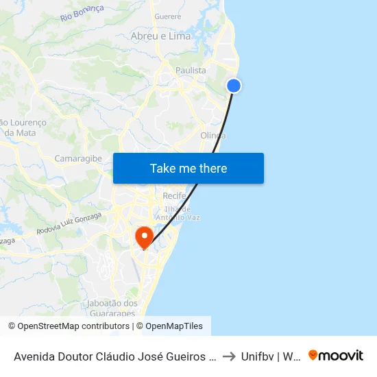 Avenida Doutor Cláudio José Gueiros Leite, 1528 to Unifbv | Wyden map