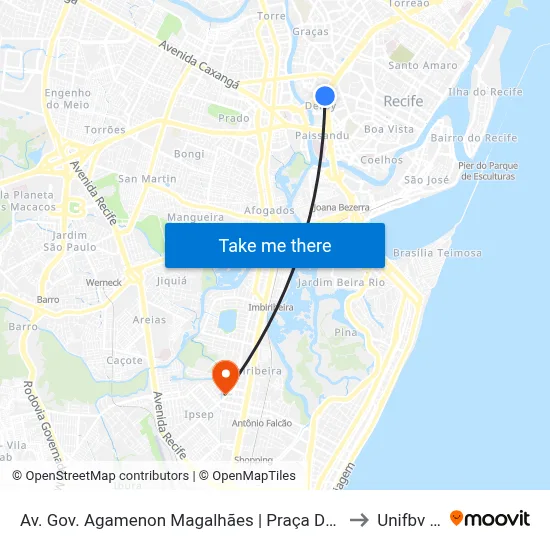 Av. Gov. Agamenon Magalhães | Praça Do Derby (Parada 1) - Pista Central to Unifbv | Wyden map