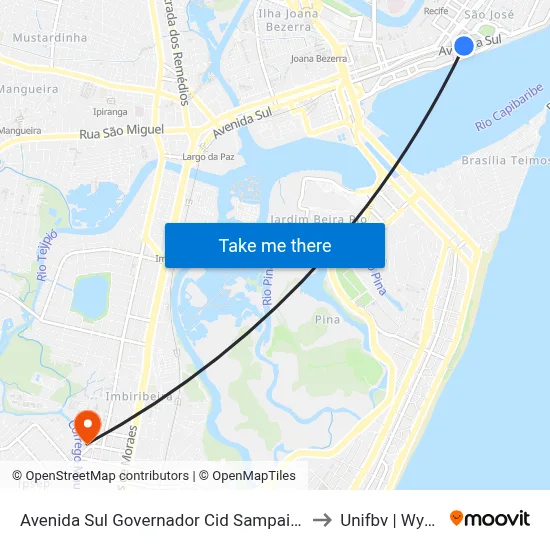 Avenida Sul Governador Cid Sampaio 120 to Unifbv | Wyden map