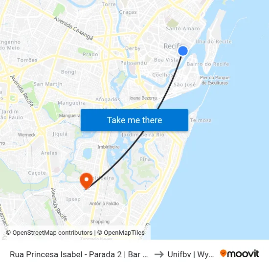 Rua Princesa Isabel - Parada 2 | Bar Canela to Unifbv | Wyden map