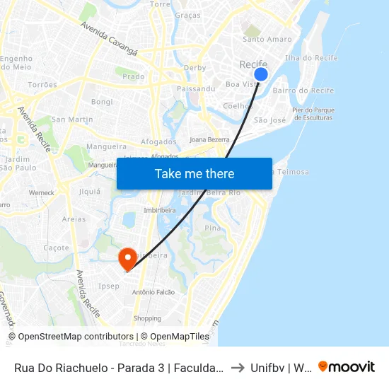Rua Do Riachuelo - Parada 3 | Faculdade De Direito to Unifbv | Wyden map