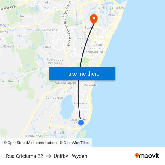 Rua Criciúma 22 to Unifbv | Wyden map