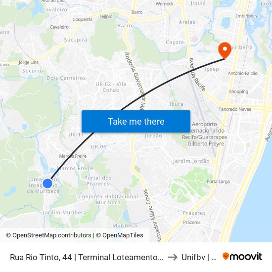 Rua Rio Tinto, 44 | Terminal Loteamento Integração Muribeca to Unifbv | Wyden map