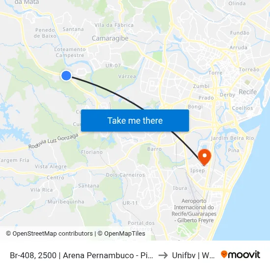 Br-408, 2500 | Arena Pernambuco - Pista Lateral to Unifbv | Wyden map