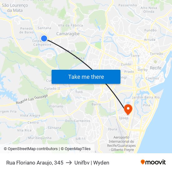 Rua Floriano Araujo, 345 to Unifbv | Wyden map