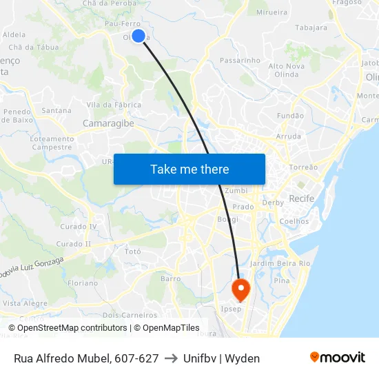 Rua Alfredo Mubel, 607-627 to Unifbv | Wyden map
