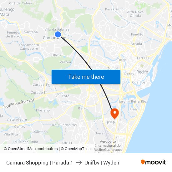 Camará Shopping | Parada 1 to Unifbv | Wyden map