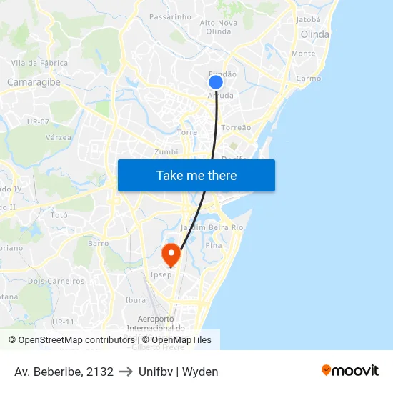 Av. Beberibe, 2132 to Unifbv | Wyden map