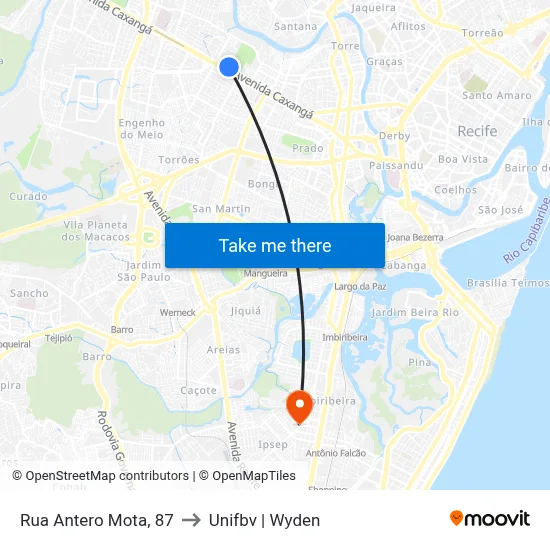 Rua Antero Mota, 87 to Unifbv | Wyden map