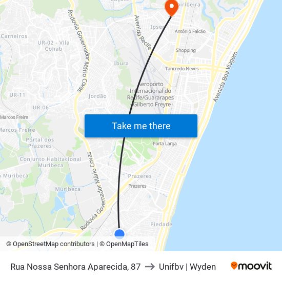 Rua Nossa Senhora Aparecida, 87 to Unifbv | Wyden map