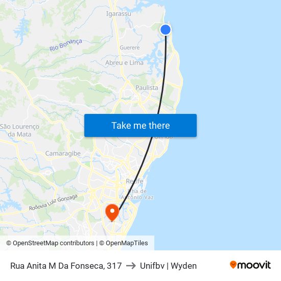 Rua Anita M Da Fonseca, 317 to Unifbv | Wyden map