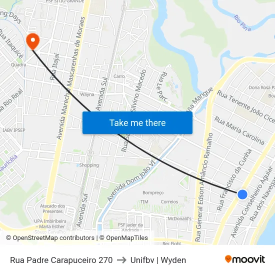 Rua Padre Carapuceiro 270 to Unifbv | Wyden map