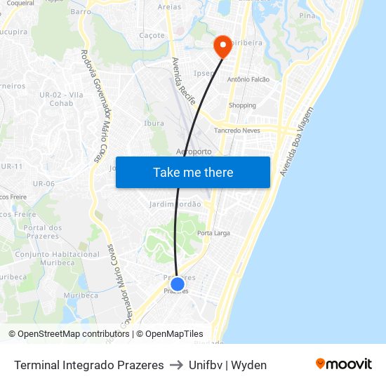 Terminal Integrado Prazeres to Unifbv | Wyden map