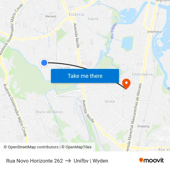Rua Novo Horizonte 262 to Unifbv | Wyden map