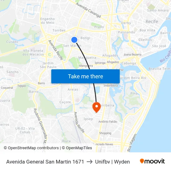 Avenida General San Martin 1671 to Unifbv | Wyden map