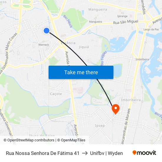 Rua Nossa Senhora De Fátima 41 to Unifbv | Wyden map