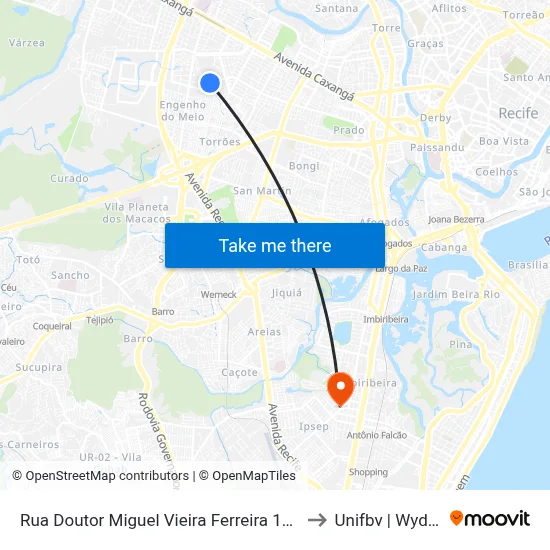 Rua Doutor Miguel Vieira Ferreira 1045 to Unifbv | Wyden map