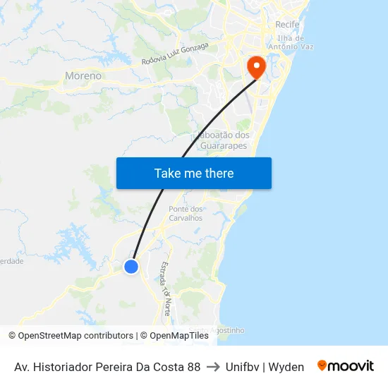 Av. Historiador Pereira Da Costa 88 to Unifbv | Wyden map