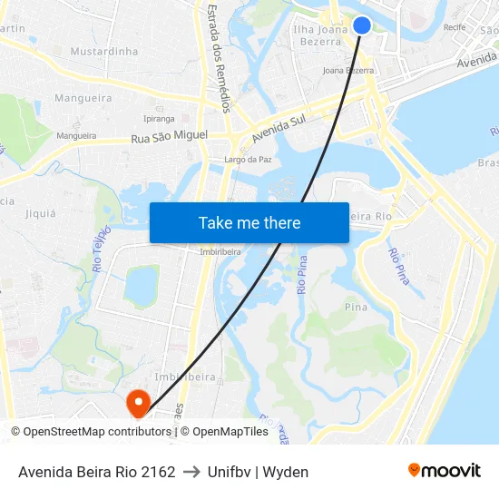 Avenida Beira Rio 2162 to Unifbv | Wyden map