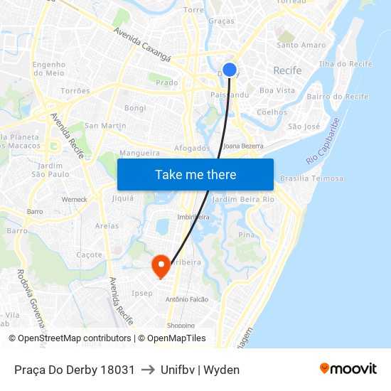 Praça Do Derby 18031 to Unifbv | Wyden map