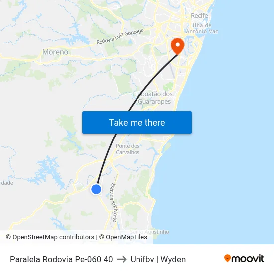 Paralela Rodovia Pe-060 40 to Unifbv | Wyden map