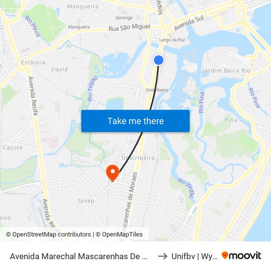Avenida Marechal Mascarenhas De Morais 29 to Unifbv | Wyden map