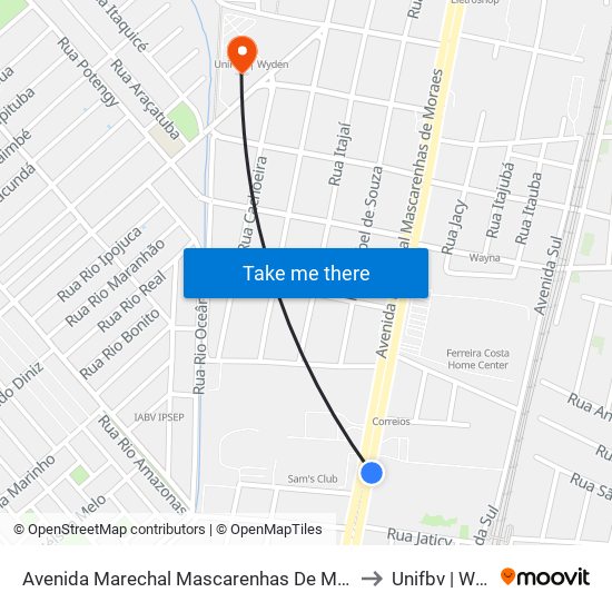 Avenida Marechal Mascarenhas De Morais 3432 to Unifbv | Wyden map