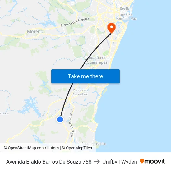 Avenida Eraldo Barros De Souza 758 to Unifbv | Wyden map