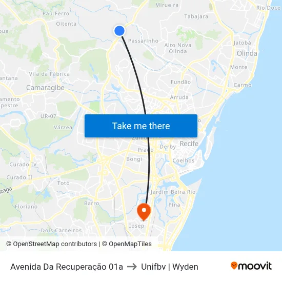 Avenida Da Recuperação 01a to Unifbv | Wyden map
