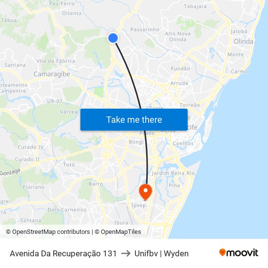 Avenida Da Recuperação 131 to Unifbv | Wyden map