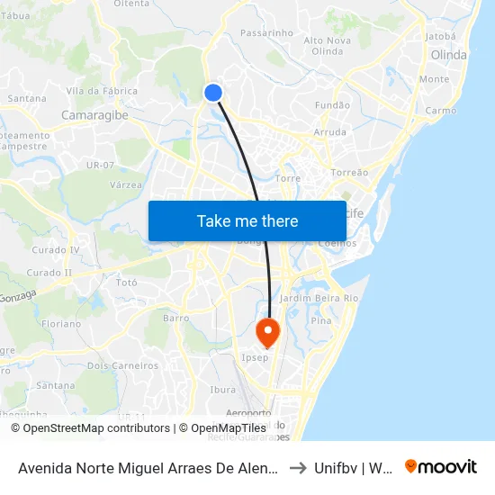 Avenida Norte Miguel Arraes De Alencar 11001 to Unifbv | Wyden map