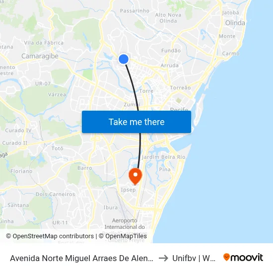 Avenida Norte Miguel Arraes De Alencar 6445 to Unifbv | Wyden map